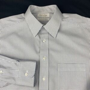 Roundtree & Yorke Gold Label Dress Shirt Mens 16.5-34 White w/Blue Checks Fitted
